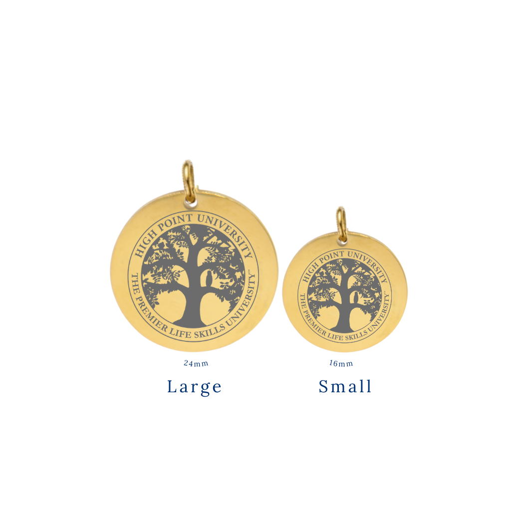 High Point University Large Gold Round Charm - High Point University Life Skills Tree