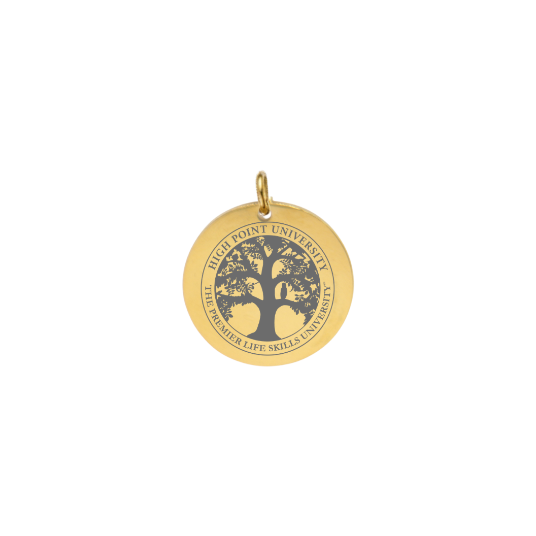 High Point University Large Gold Round Charm - High Point University Life Skills Tree