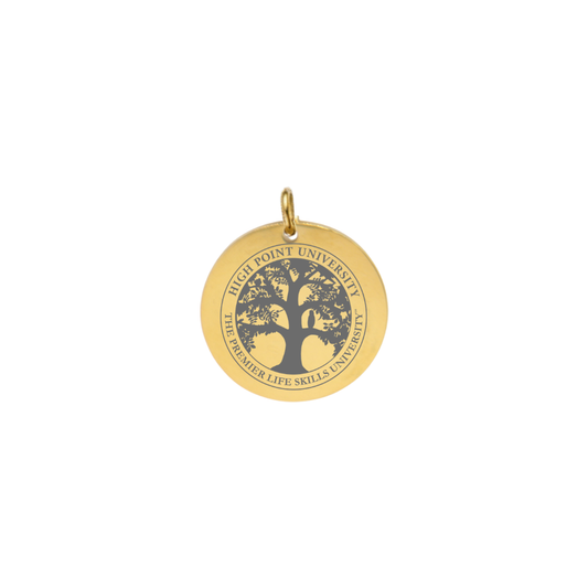 High Point University Large Gold Round Charm - High Point University Life Skills Tree