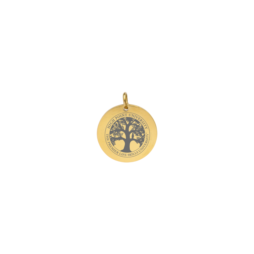 High Point University Small Gold Round Charm - High Point University Life Skills Tree