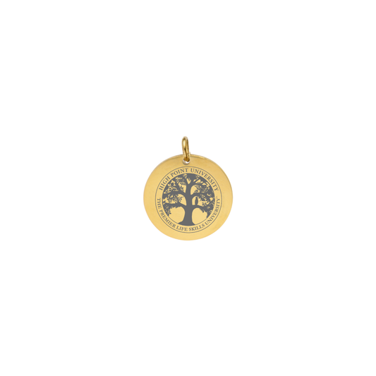 High Point University Small Gold Round Charm - High Point University Life Skills Tree