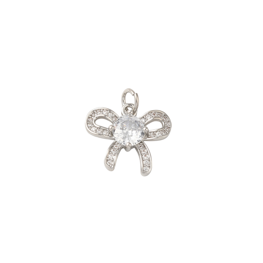 Silver Dazzle Bowknot with Cubic Zirconia Center Charm