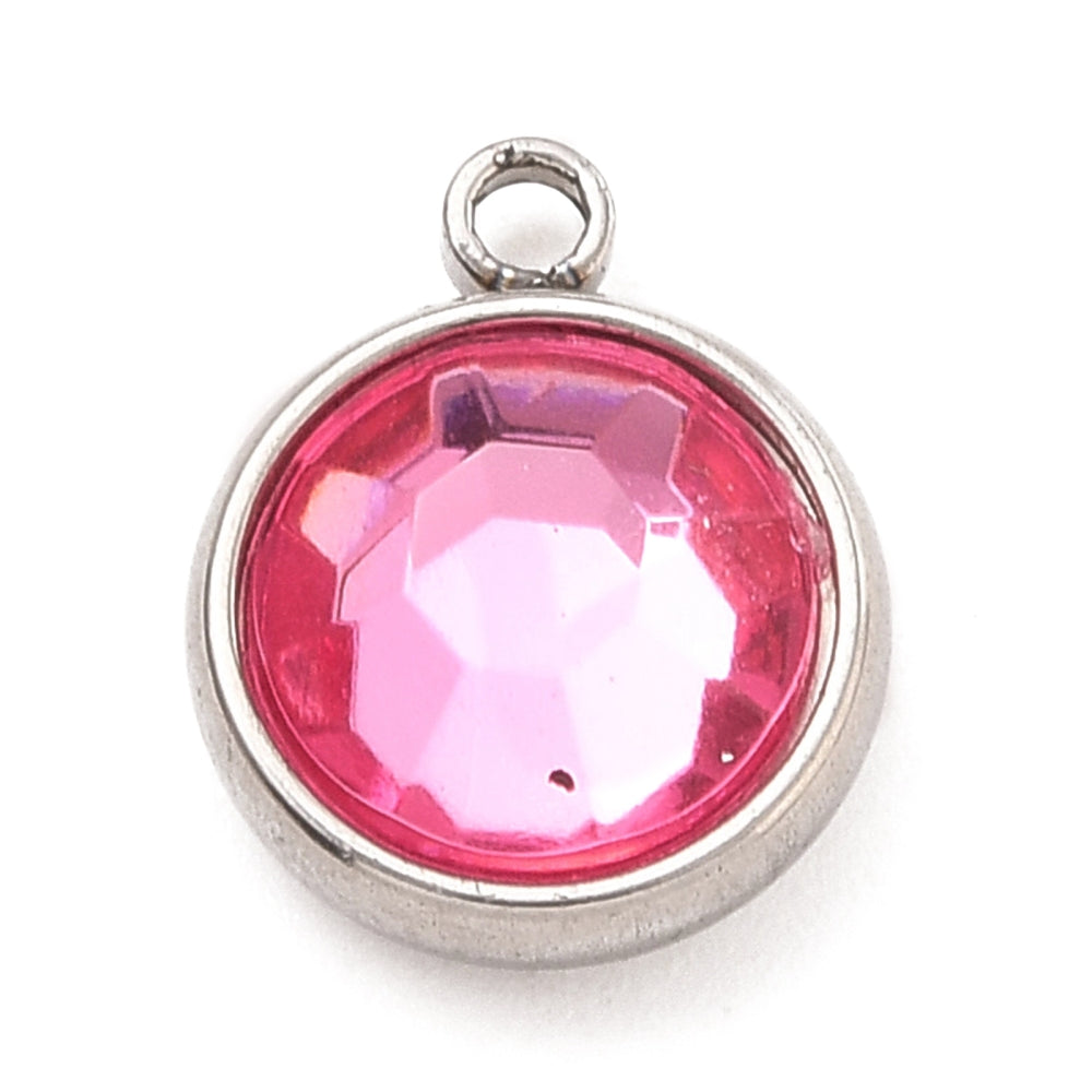 Front View of the Silver Round Glass Charm | Assorted