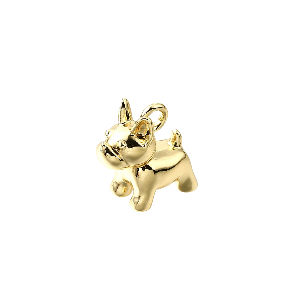 Gold bulldog pendant on a white background