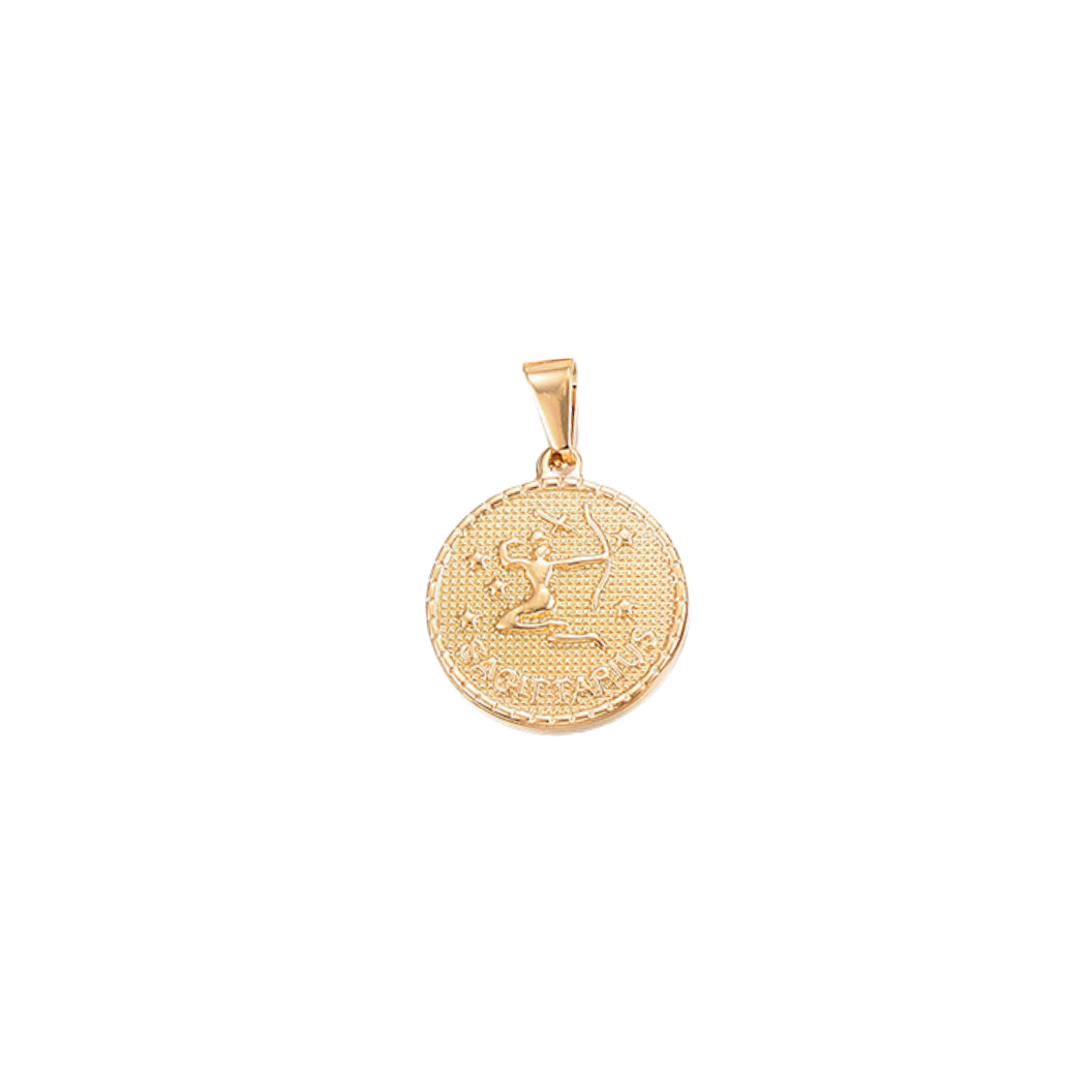 Transparent Sagittarius Gold Zodiac Disc Charm, Front View 