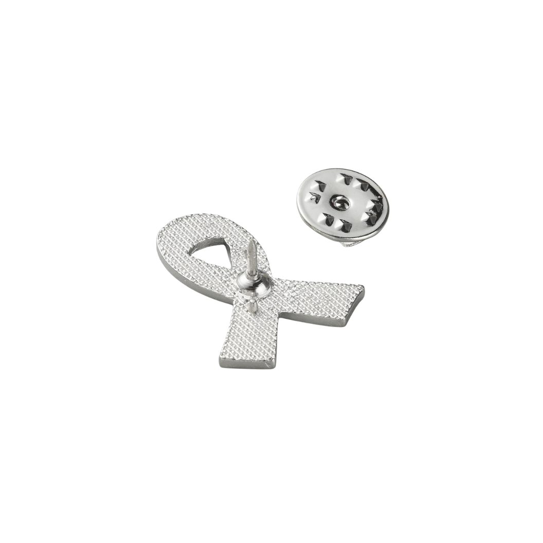 Silver Pink Warrior Ribbon Pin back view 