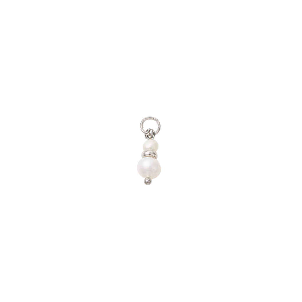 Silver Mini Stack Pearl Duo Charm - Waterproof Stainless Steel