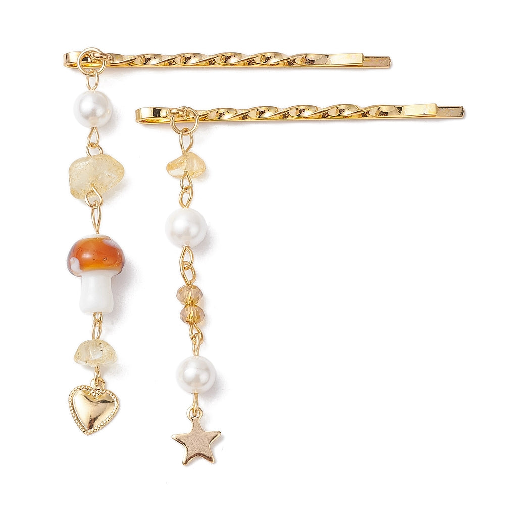Front view of the Gold Mushroom & Star Bobby Pin Assorted | Set