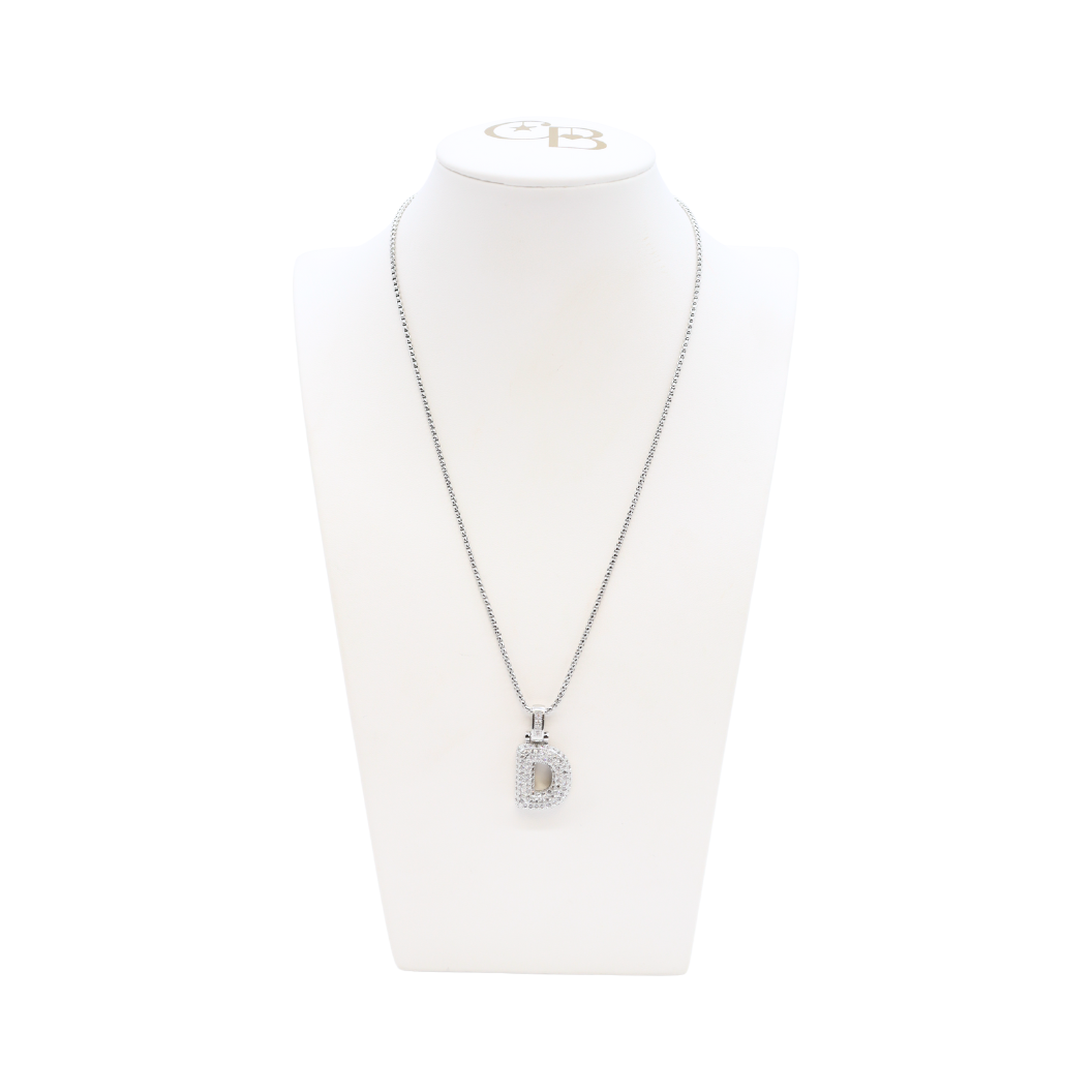 Silver Rhinestone Letter Bubble Necklace