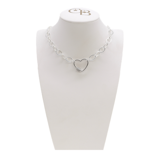 Avery Kate Necklace with a Heart Carabiner on a White Bust