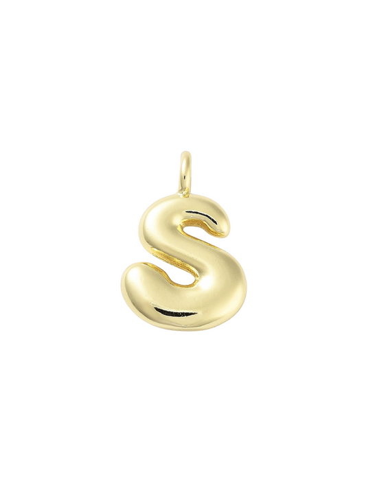 Gold Bubble Letter "S" Charm