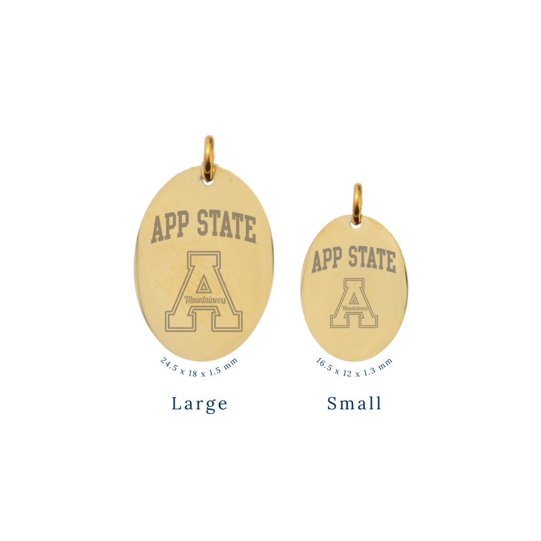 Appalachian State University Large Gold Oval Charm - APP State Text and "A" Logo