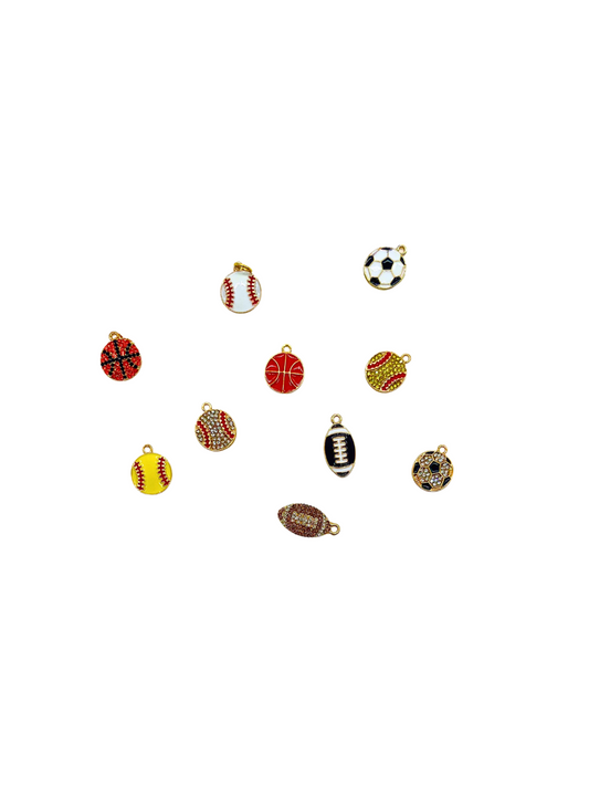 Front view of Gold Sports Charms in assorted styles