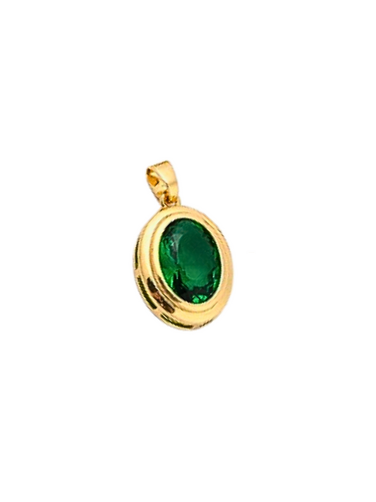 Front of the Gold Oval Framed Green Glass Stone Charm