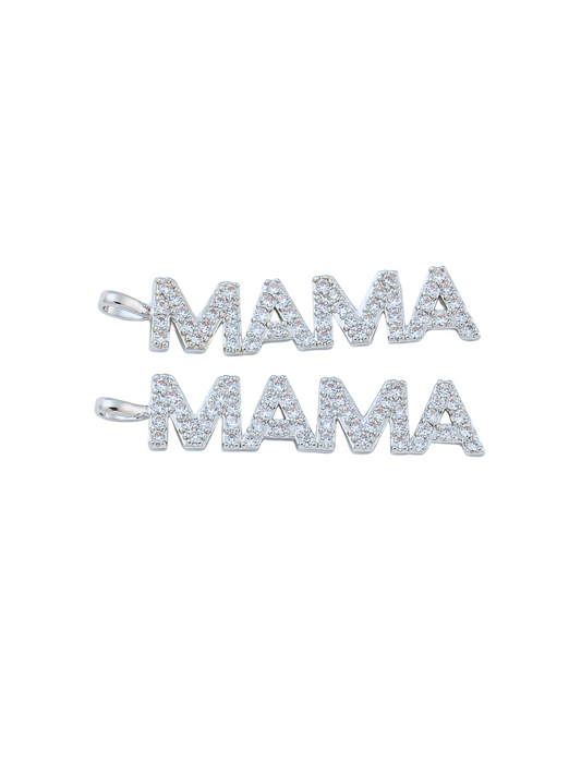 Front view of the Silver Pave "MAMA" Bar Charm