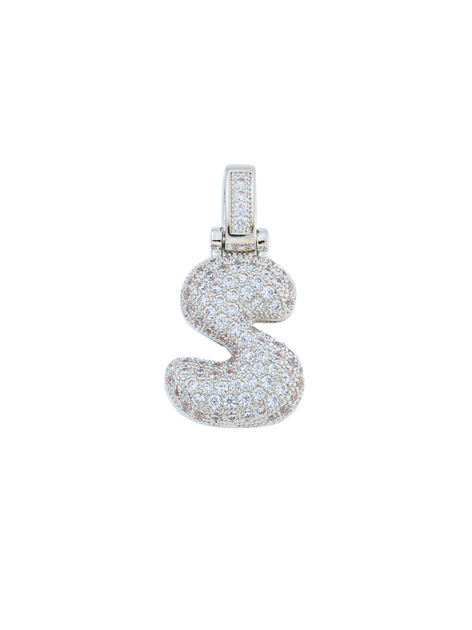 Front view of the Silver Rhinestone Bubble Letter "S" Charm