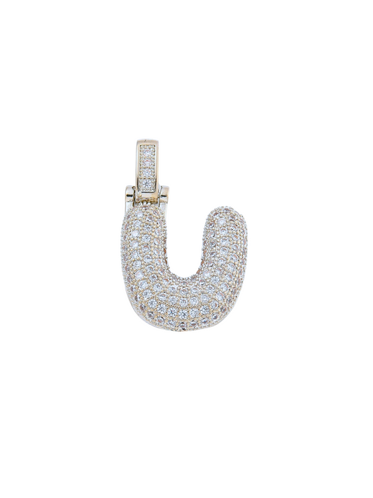 Silver Rhinestone Bubble Letter "U" Charm