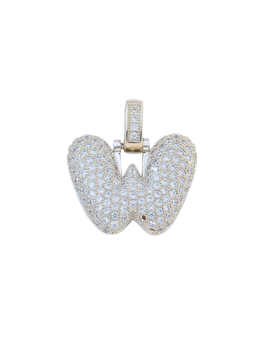 Front View of the Silver Rhinestone Bubble Letter "W" Charm