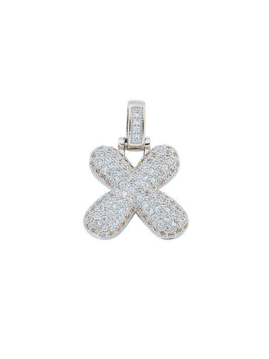 Front view of the Silver Rhinestone Bubble Letter "X" Charm