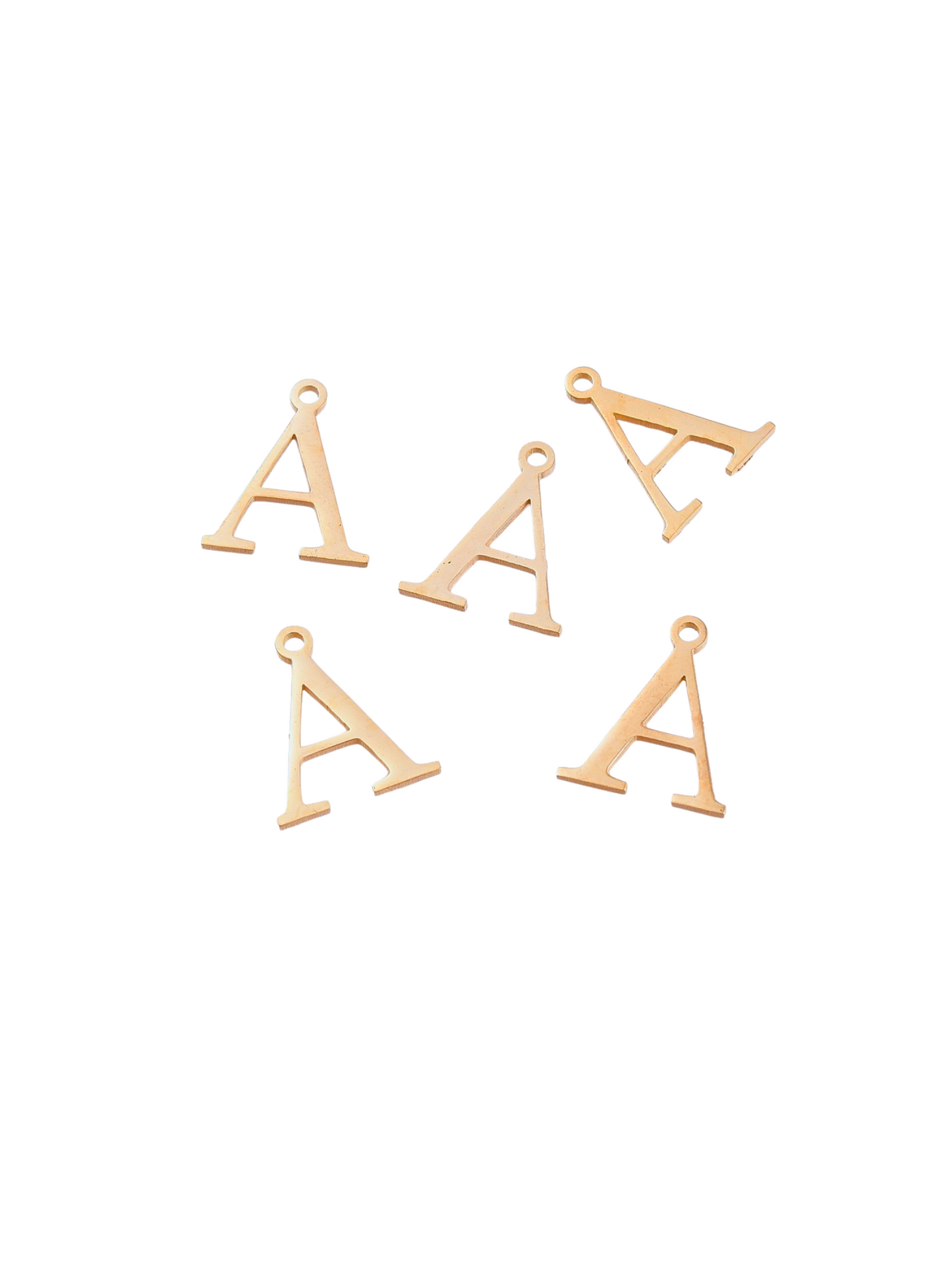 Front View of five Gold Greek Life "Alpha" Charms