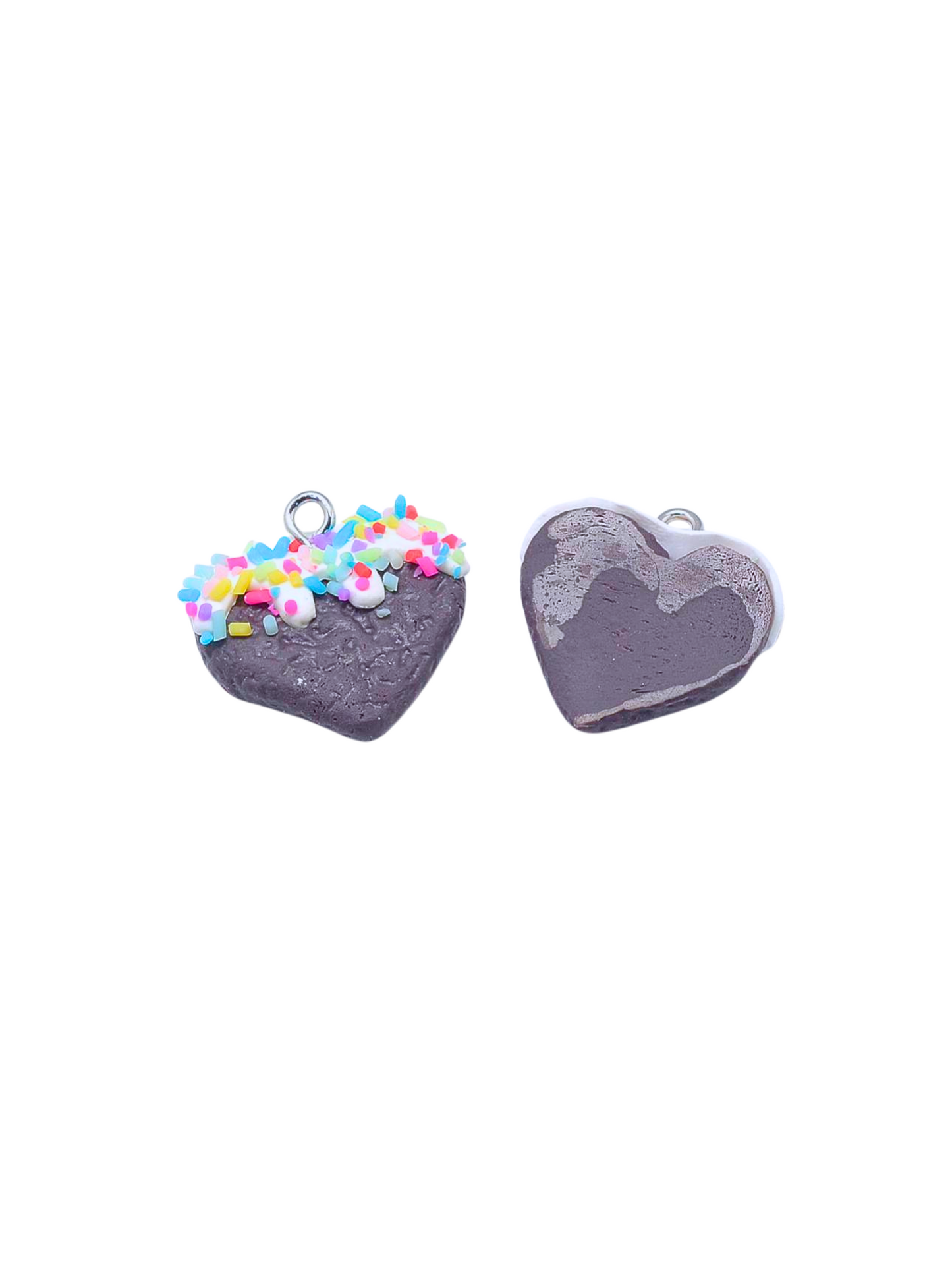 front and back of Iced Heart With Sprinkles Lanyard Charm in black