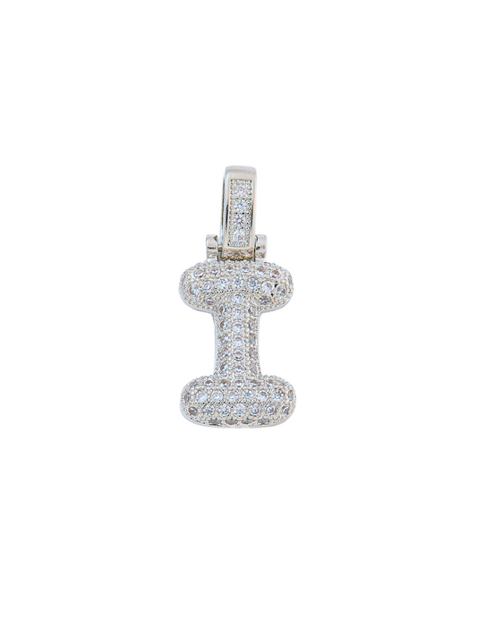 Front view of the Silver Rhinestone Bubble Letter "I" Charm