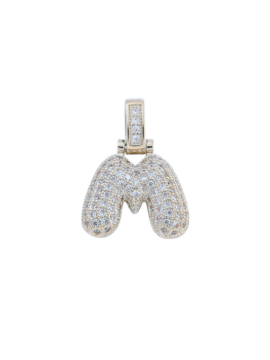 Front view of the Silver Rhinestone Bubble Letter "M" Charm