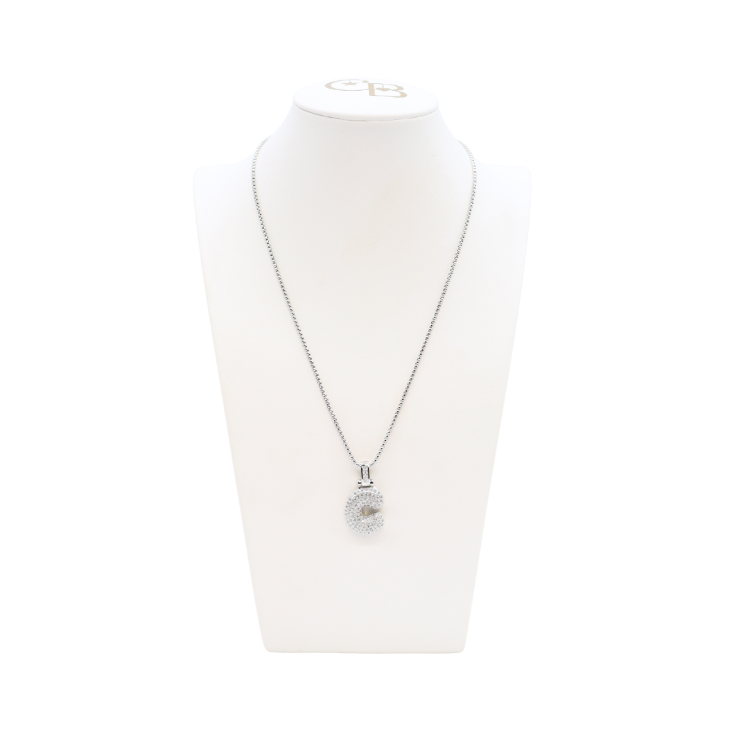 Silver Rhinestone Letter Bubble Necklace