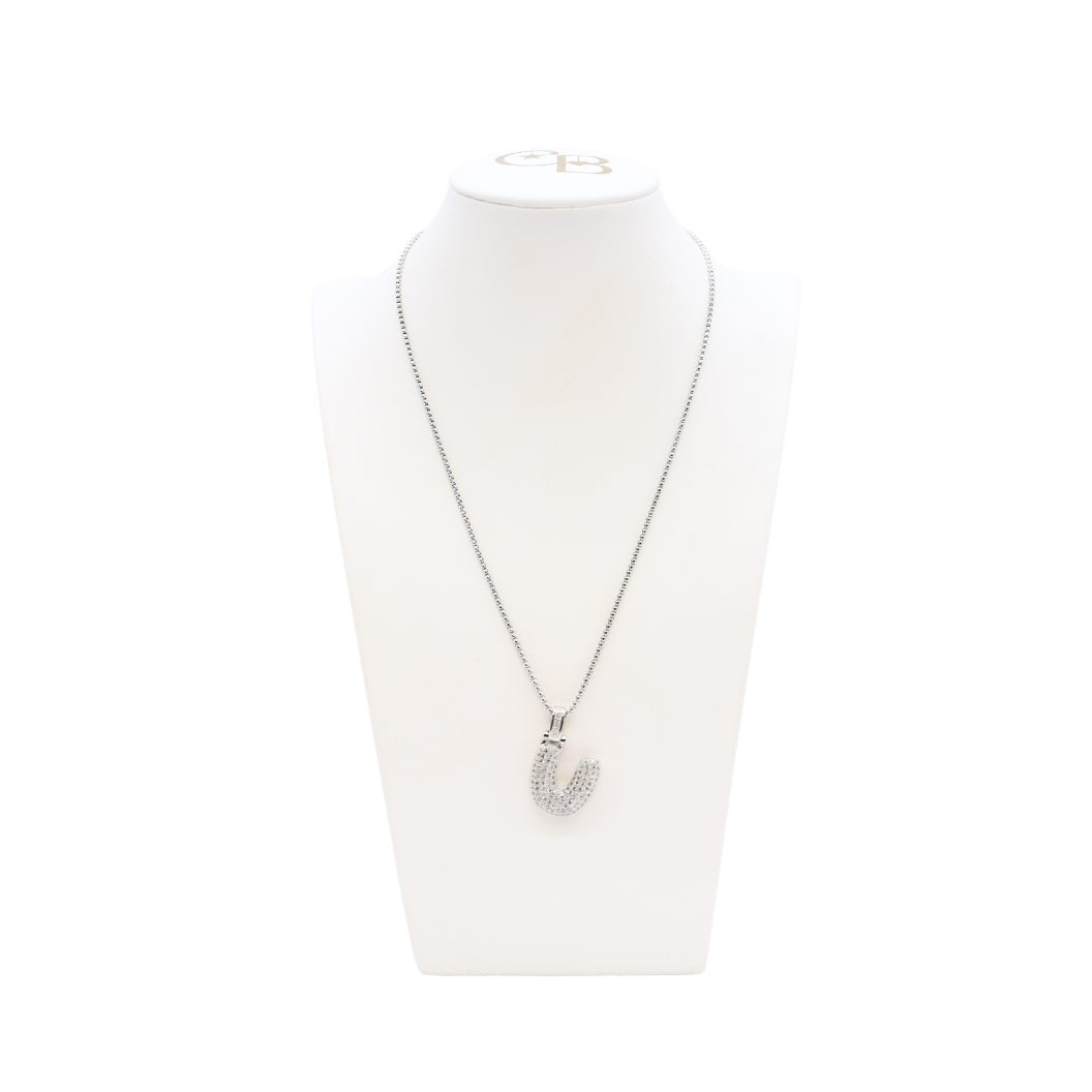 Silver Rhinestone Letter Bubble Necklace
