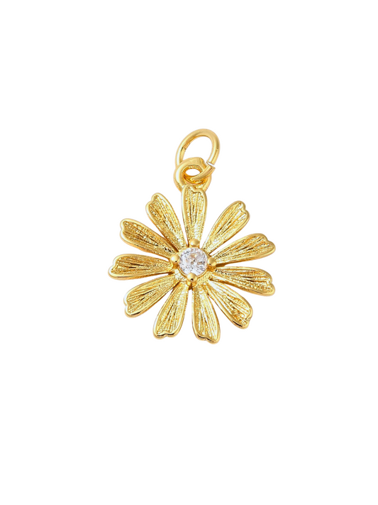 Front view of the Gold Flower with Rhinestone Center Charm