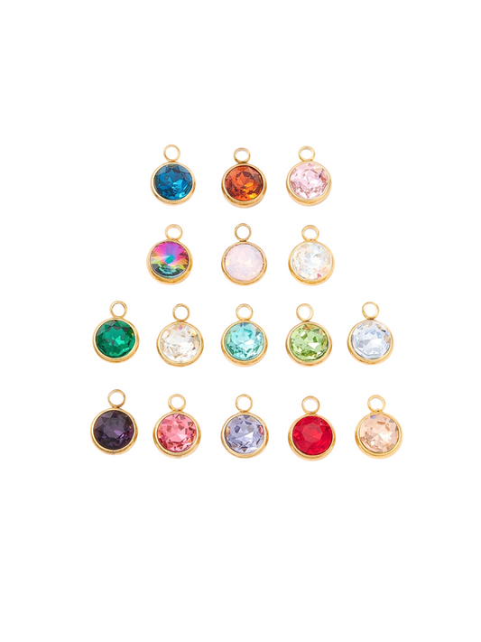 Front view of Gold Round Assorted Glass Charm in all colors