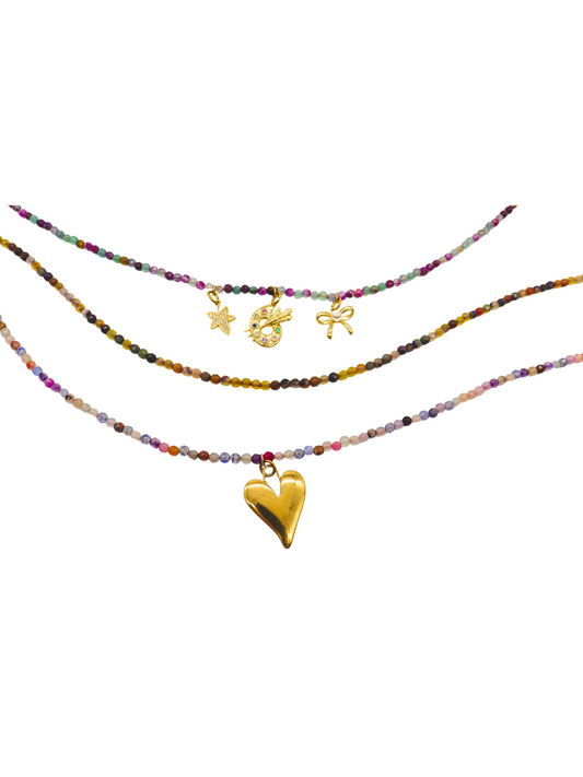 Three Gold Beaded Necklace with and without charms