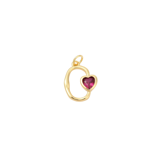 Front View of the Gold Colette Red Cubic Zirconia Heart Charm