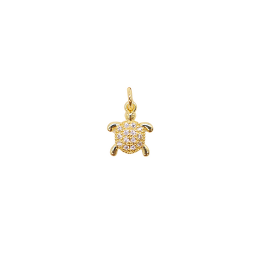 Front of the Gold Crystal Sea Turtle Charm on a white background