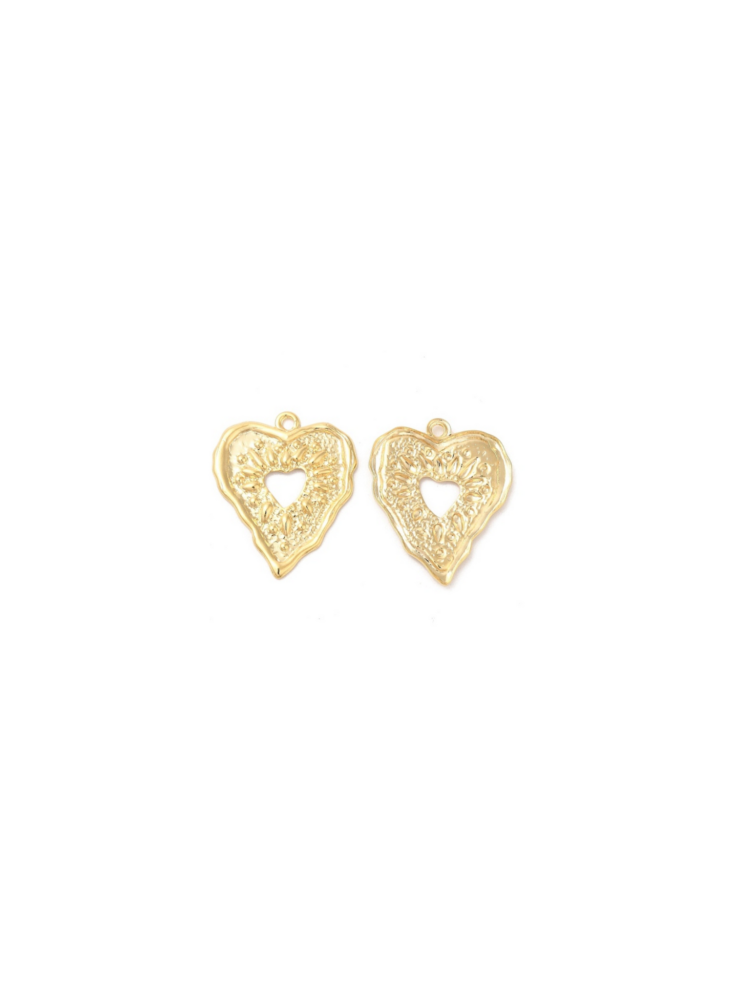 Front of two Gold Embossed Heart Charms