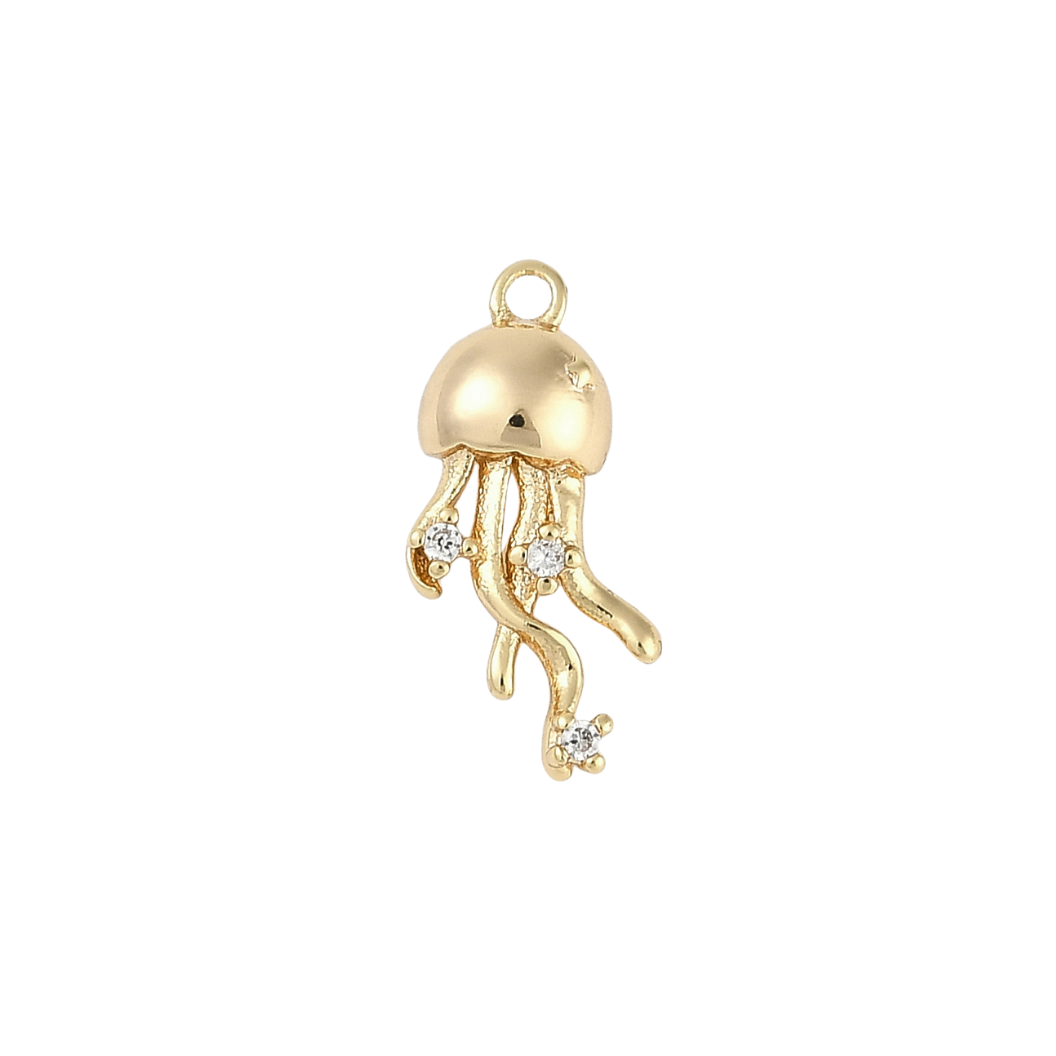 Front View of the Gold Jellyfish Dazzle with Cubic Zirconia Charm