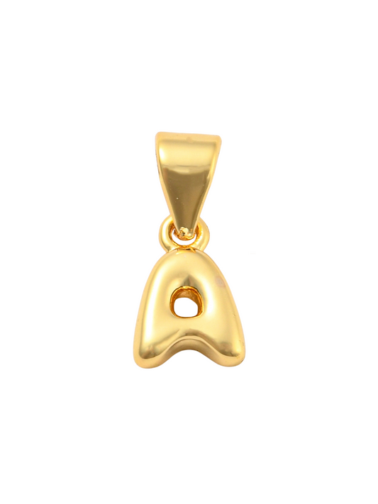 Front of the Gold Mini 18K Bubble Letter "A" Charm