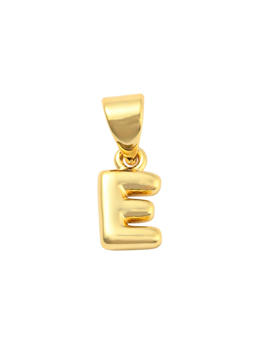 Front of the Gold Mini 18K Bubble Letter "E" Charm