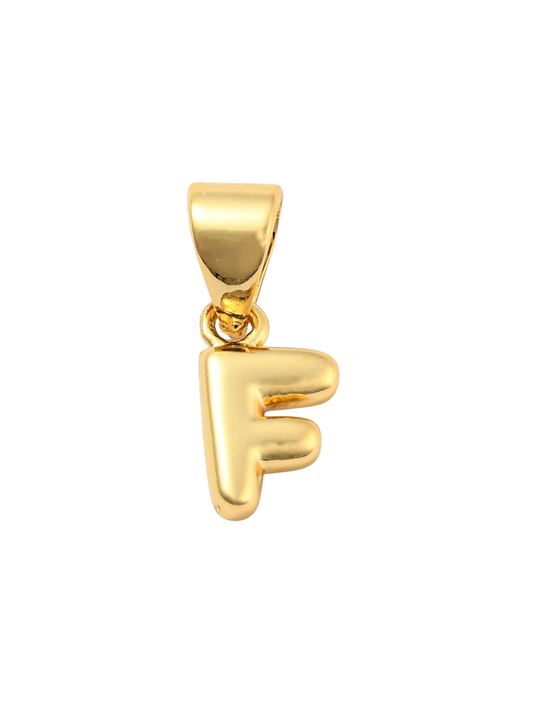 Front of the Gold Mini 18K Bubble Letter "F" Charm