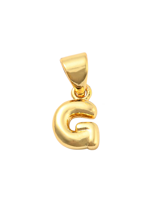 Front of the Gold Mini 18K Bubble Letter "G" Charm