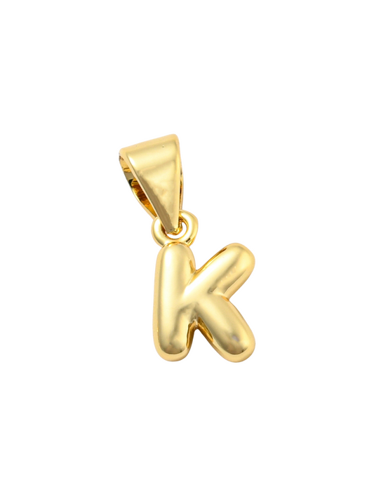 Front of the Gold Mini 18K Bubble Letter "K" Charm