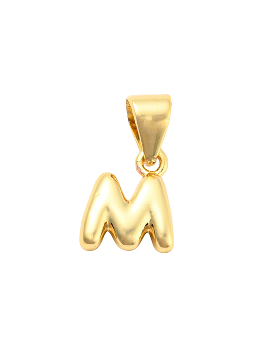 Front of the Gold Mini 18K Bubble Letter "M" Charm