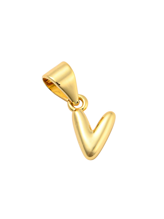 Front of the Gold Mini 18K Bubble Letter "V" Charm