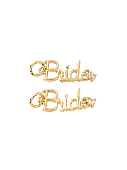 Front of two Gold Minimalistic "Bride" Charms