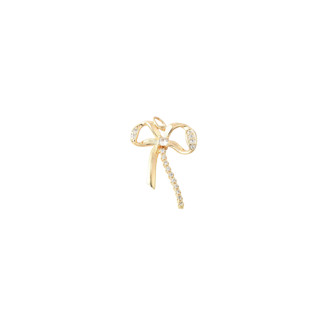 Front View of the Gold Nova Bow with Cubic Zirconia Charm