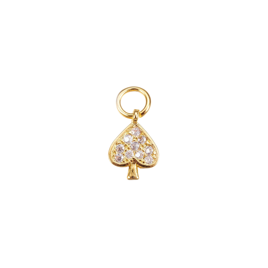Front View of the Gold Shimmer Spade with Cubic Zirconia Charm