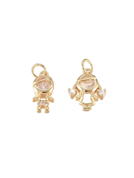 Front of the Gold Tiny Rhinestone Boy and Girl Charms