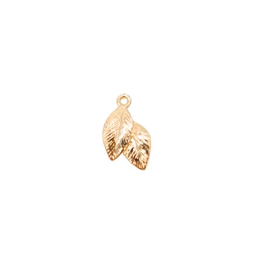 Front of the Gold Two Leaves Charm on a white background