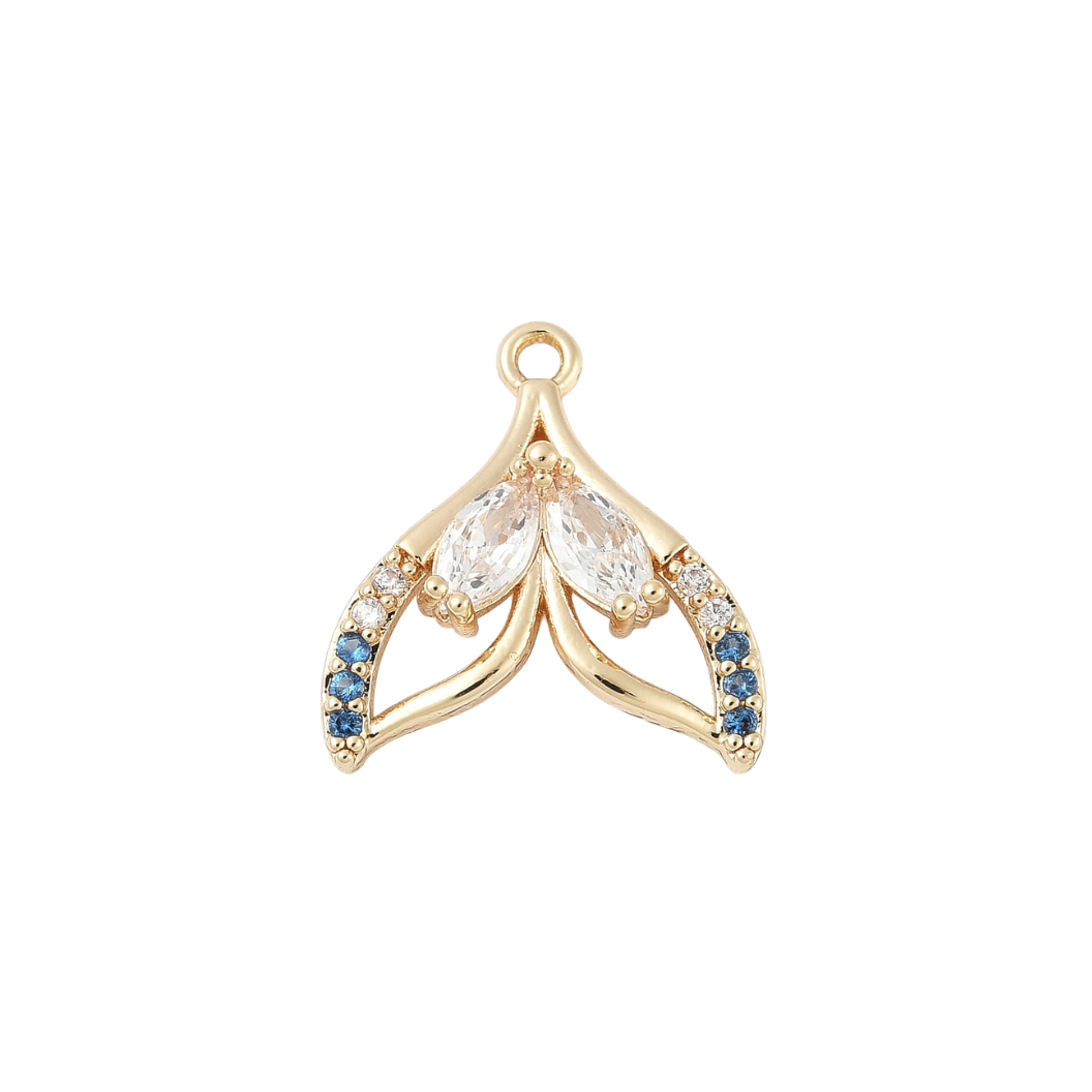 Gold Whale Tail Whisper with Cubic Zirconia Charm