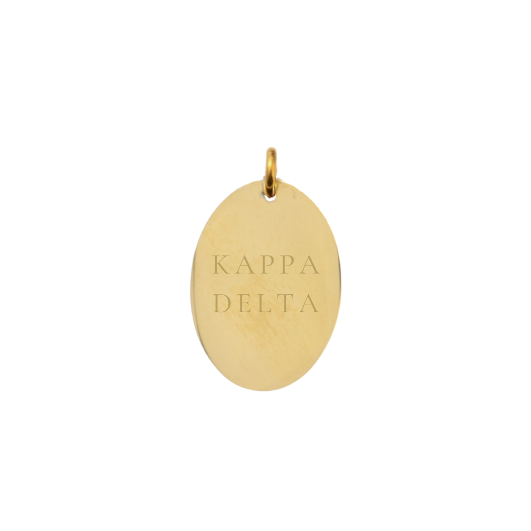 Kappa Delta gold large oval charm with full sorority front view